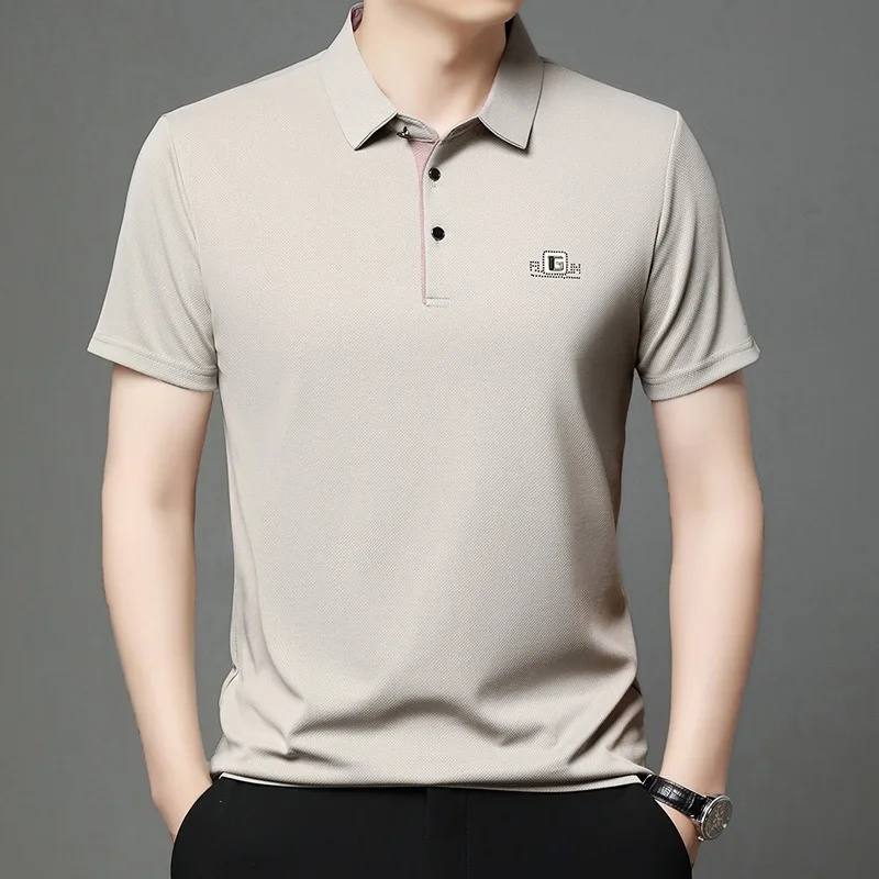 

Men's Business Casual Short Sleeve Polo Shirt Solid Color with Badge Fashionable Breathable Comfortable Versatile Business Top