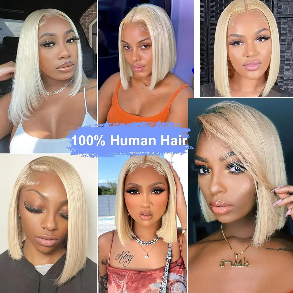 613 bob peruca dianteira do laço cabelo humano 250% em linha reta 13x4 hd renda transparente 100% peruca loira brasileira pré-arrancado com cabelo do bebê