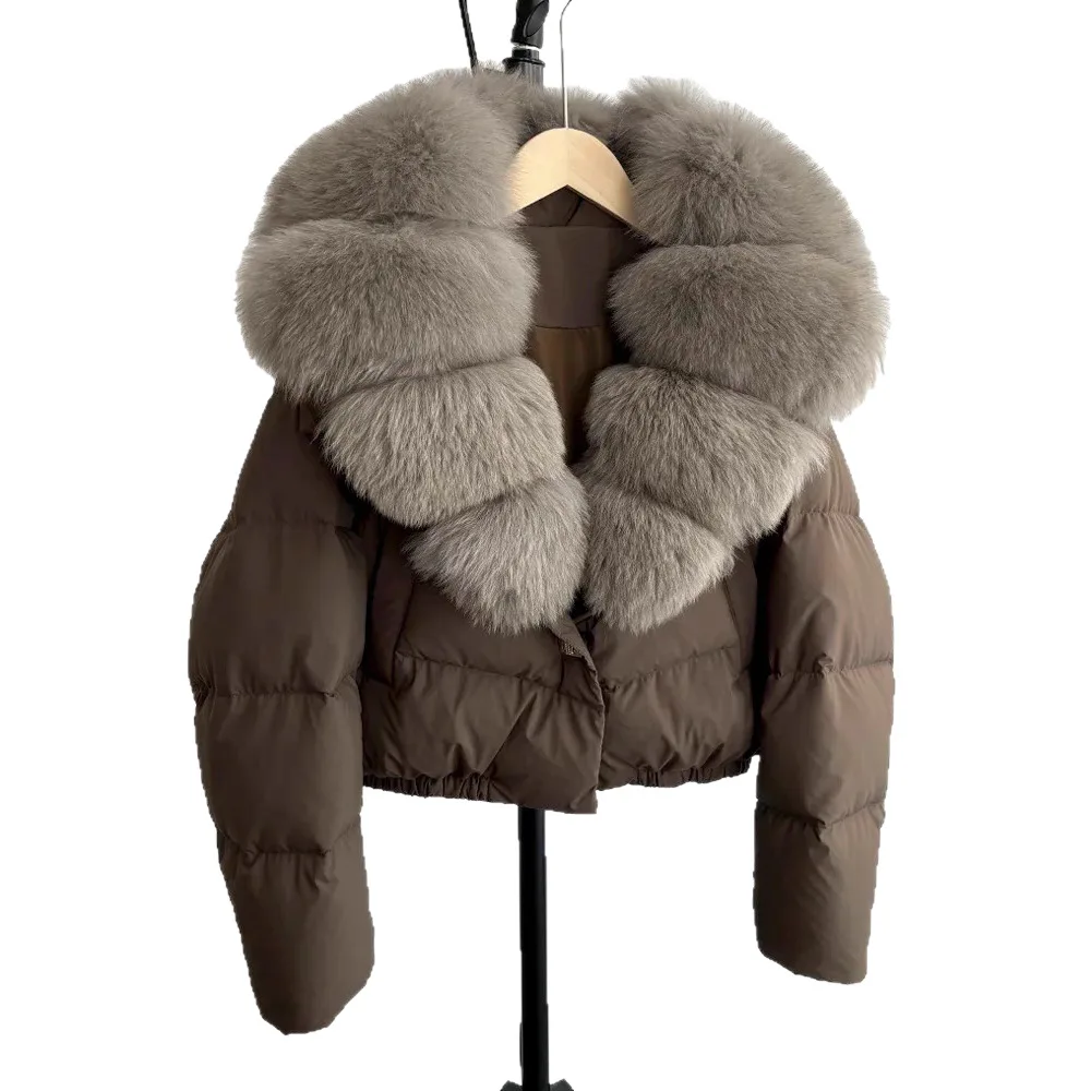 2025 الملابس النسائية مزاجه كبير الفراء طوق قصير دافئ أسفل سترة 1025 #1