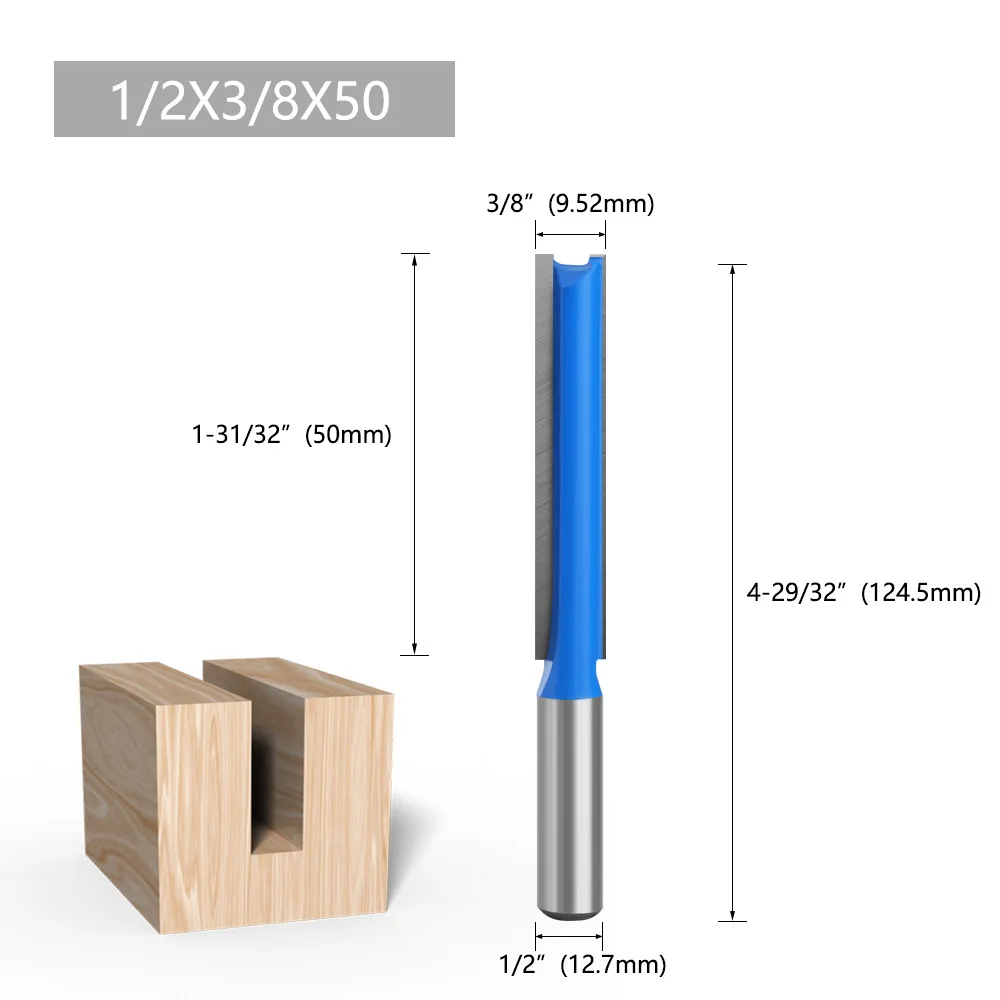 1PC 1/2" 12.7MM Shank Milling Cutter Wood Carving Blade Straight Knife Router Bit Carbide Woodworking End Mill Carving Trimming