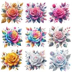 25cm Shiny Diamond Rose Flower Ironing Heat Thermal Transfer Sticker Fusible Applique Iron On Thermoadhesive Decal For Clothes