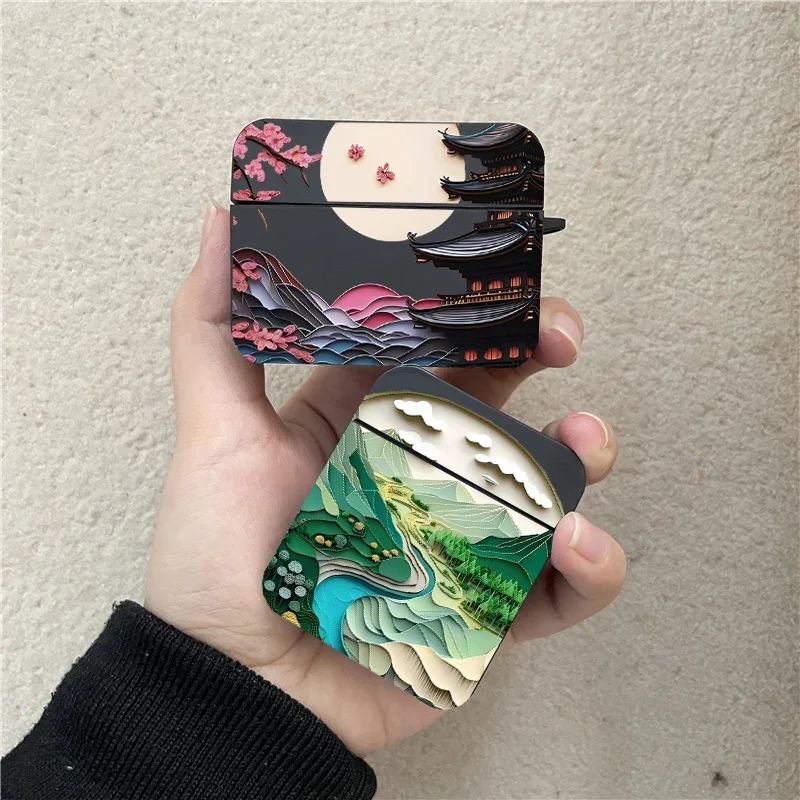 Cute 2D Landscape Art Earphone Case for For Apple Airpods 4 2 3 Scenery Soft Headphone Protective Case for Air Pod Pro 2 Shells