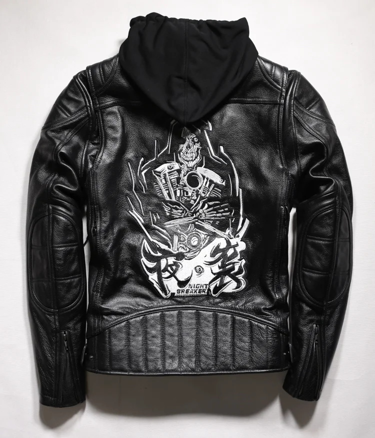 shipping.Brand new man Free style skull leather clothes. plus size men's genuine Leather jacket.motor biker leather clothing.