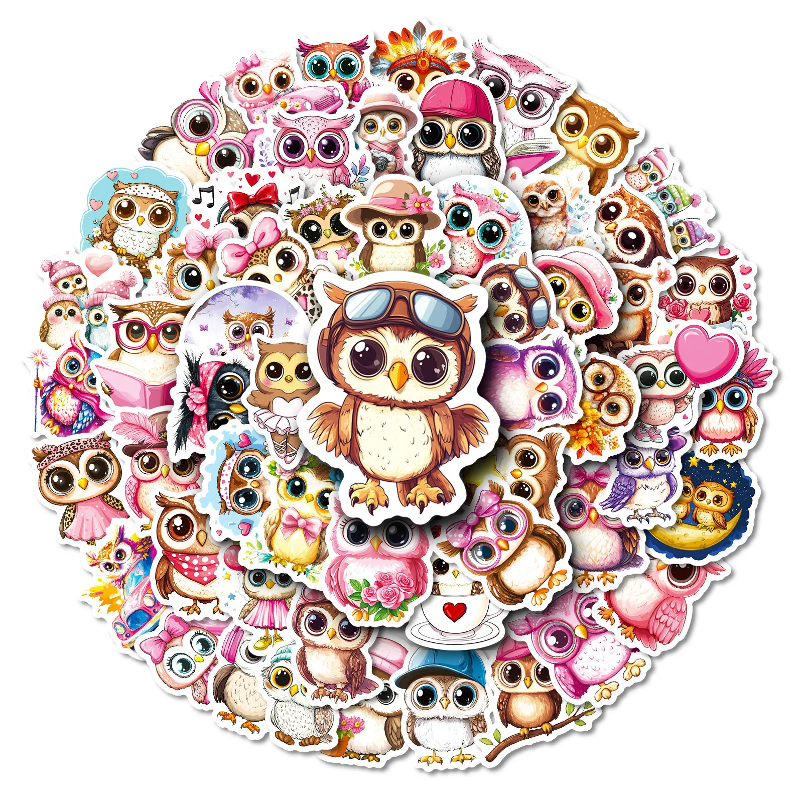 56 قطعة Kawaii البومة الكرتون ملصقات الوردي نمط الحيوان الكتابة على الجدران الديكور DIY بها بنفسك اللعب الثلاجة المحمول الغيتار سيارة دراجة سكيت الشارات