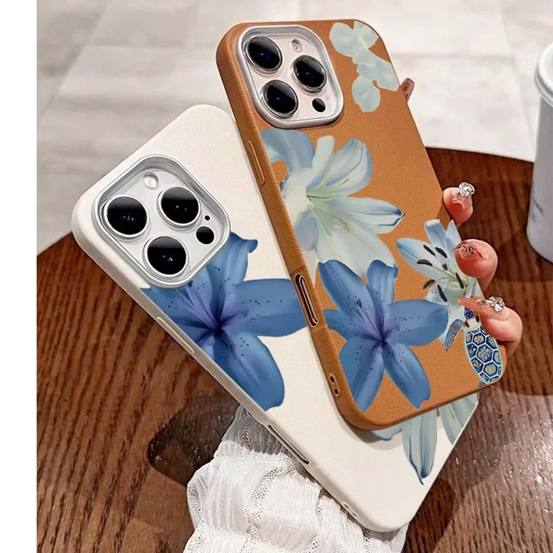 Elegant Blue Lily Fashion Pattern Phone Case For Redmi 11 12 13 14 4G Xiaomi Redmi Note 10 11 12 13 14 Pro 5G 14C 13C 15C Cover view 2