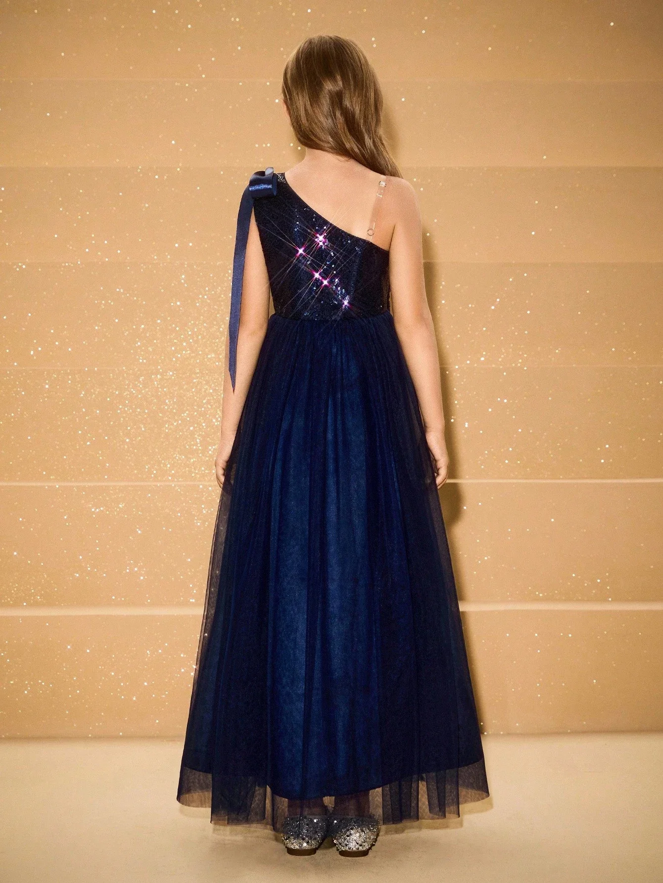 

Elegant One Shoulder Sequin Tulle Ball Gown Dress For Women Formal Event
