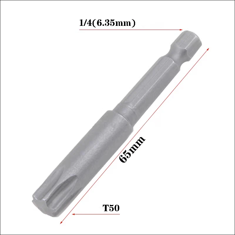 5pcs/lot 65mm Length S2 alloy Steel Electric 1/4 inch Hex Shank Torx Screwdrivers Bit T50 Torx Head Drill Bits hand tools view 2