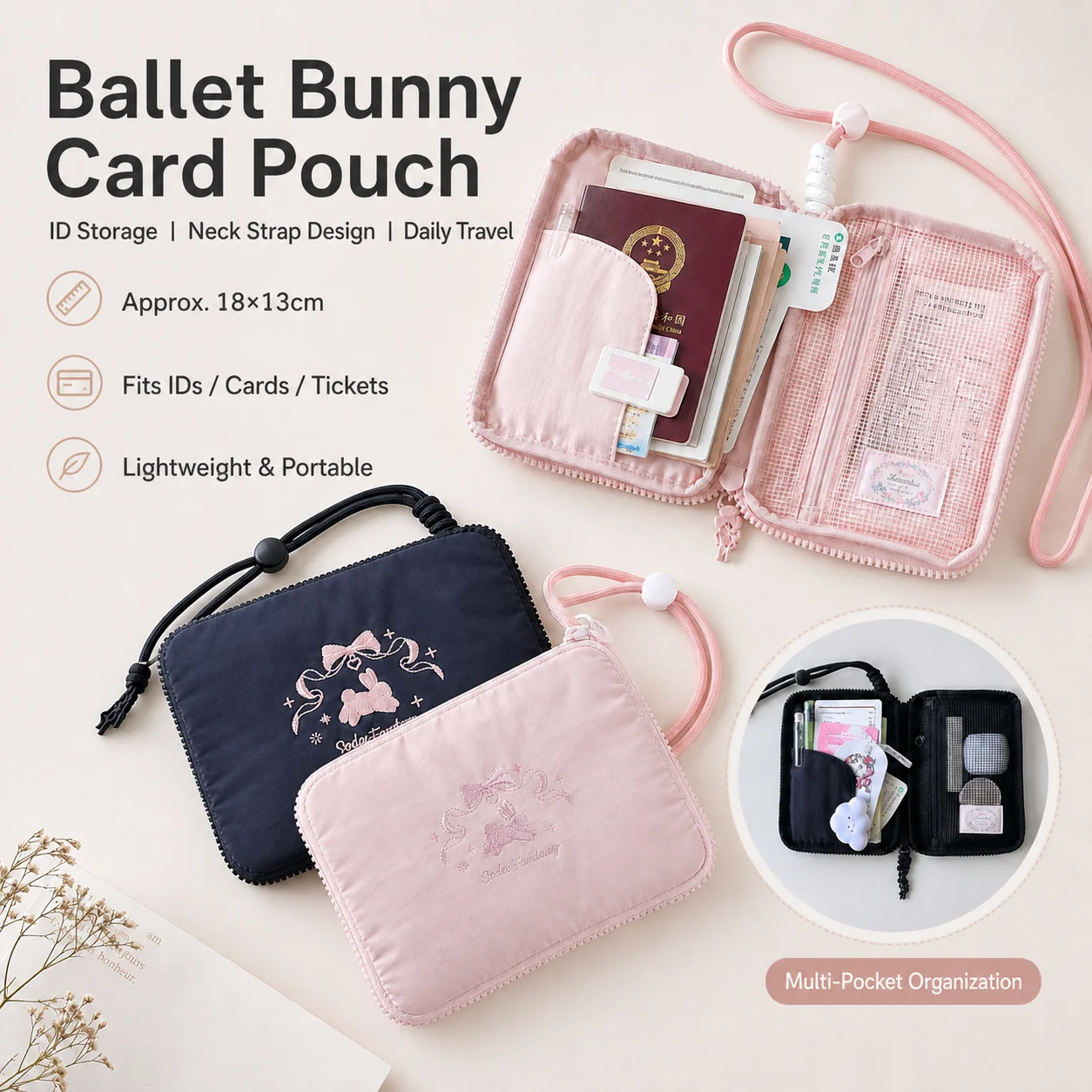 Card Pouch Cartoon Passport Organizer Id Storage Pouch Portable Multi Pocket Card Holder For Daily Commuting Women Passport