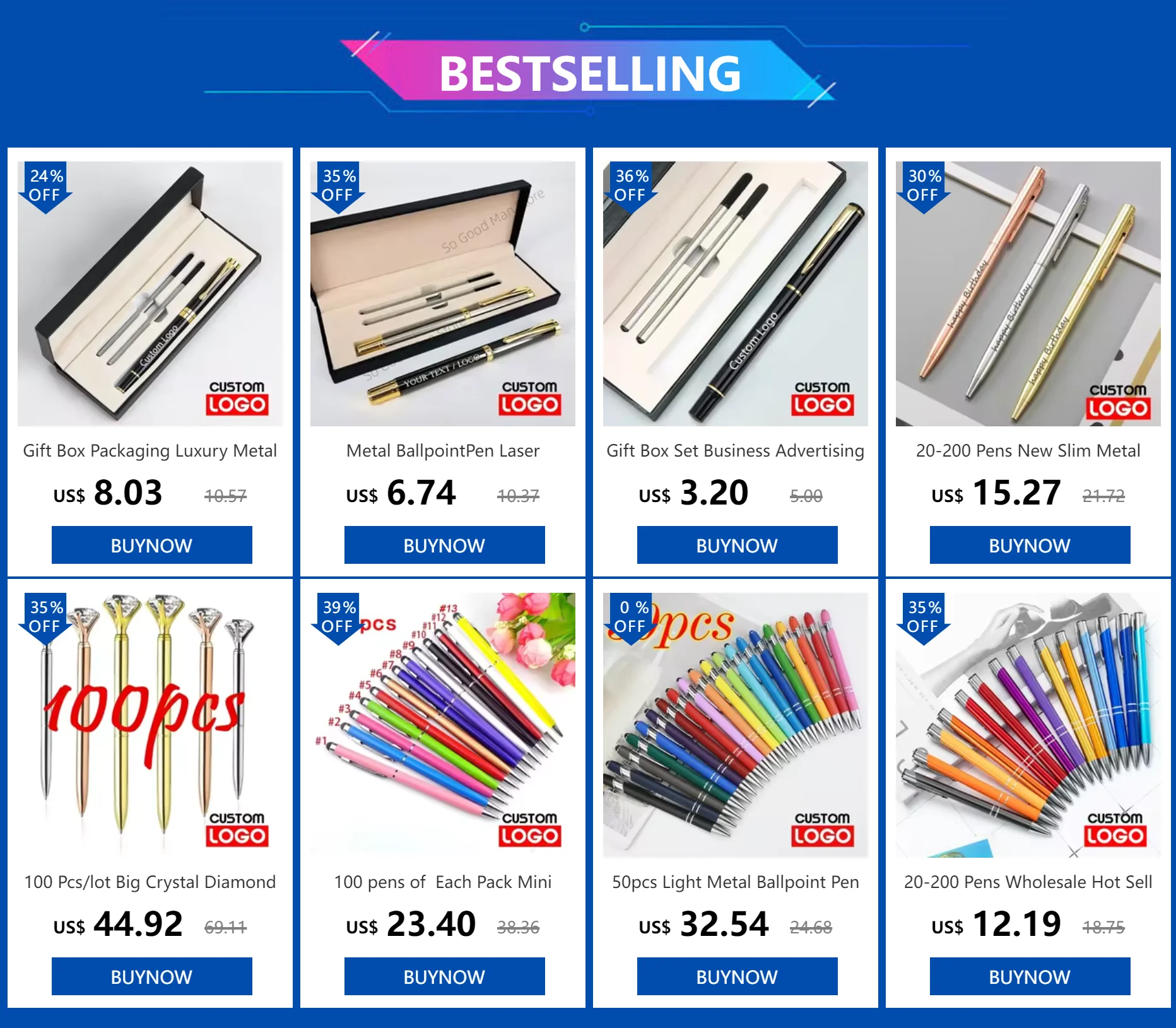 20-200pcs Wholesale Metal Pen Personalized with Your Company Logo PenAdvertising Pen Free Logo Printing Free Design Service