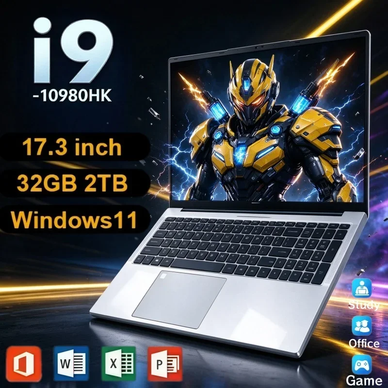 17.3'' Intel I9 10980HK Gaming Laptop Windows 11 32GB RAM 2TB SSD Fingerprint Unlock Reliable Notebook For Office Entertainment