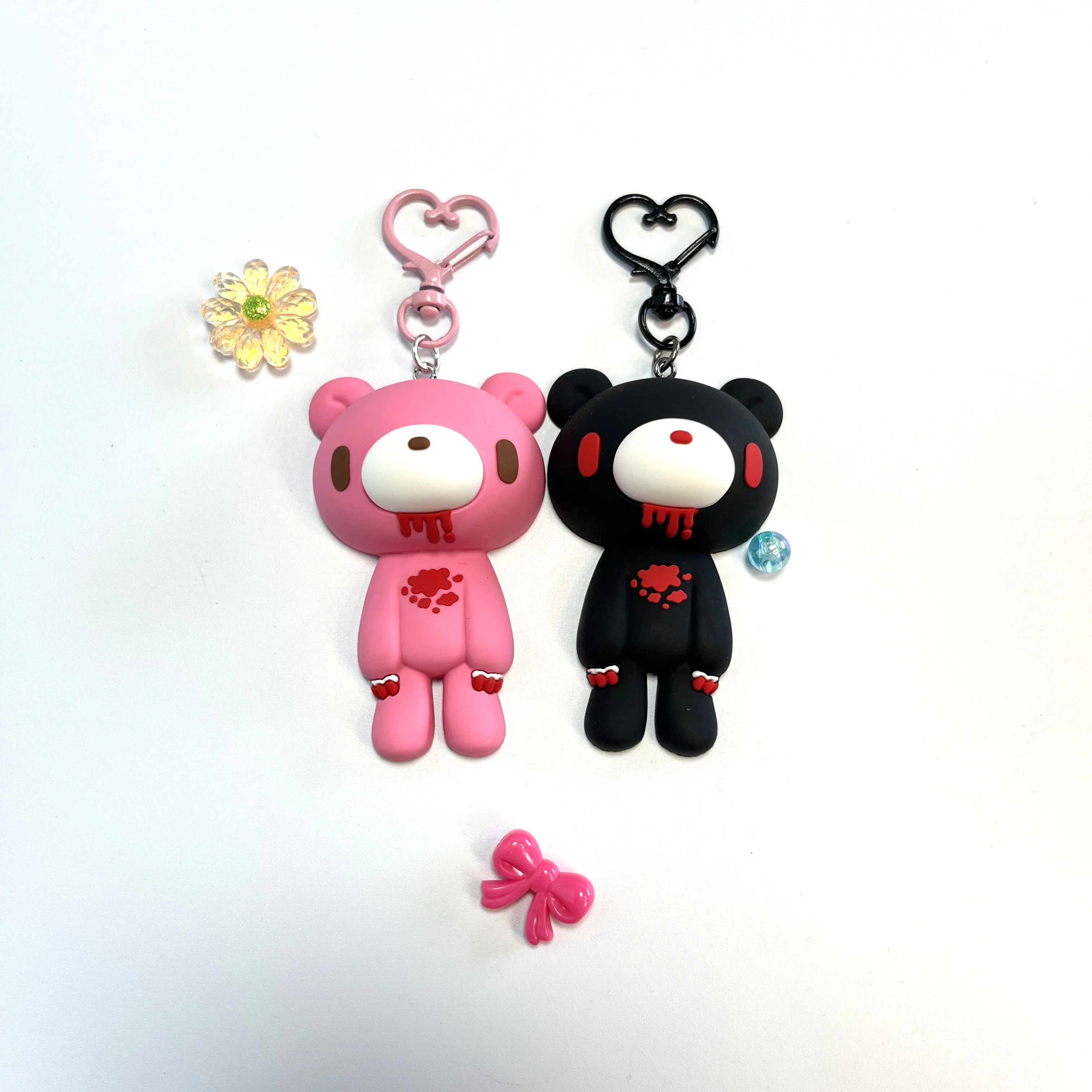 Gloomy Bear Couple Keychains–Creepy Cute Horror Teddy PVC Charms,Kawaii Goth Bag Pendant,Accessory for Fans,Birthday Gift.