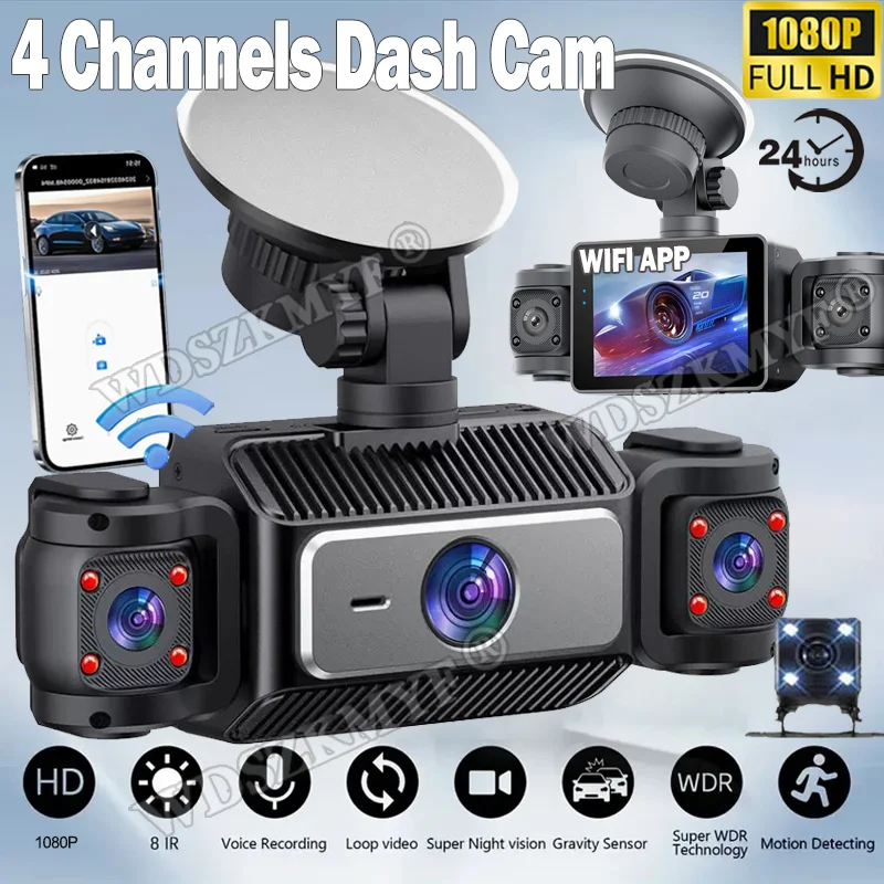 

3/4Camera Dash Cam WIFI 360° Rotatable Lens For Car Camera 1080P Video Recorder Car DVR Optional Rear View Camera Night Vision