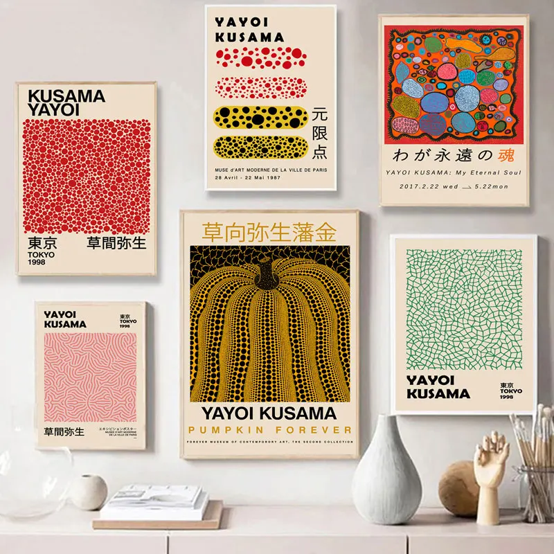 Yayoi Kusama wystawa plakaty i druki galeria Wall Art Picture muzeum nowoczesne na płótnie malarstwo Nordic salon dekoracji