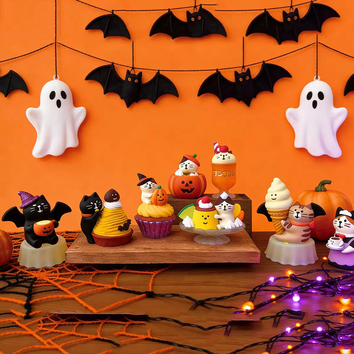 Halloween Cat Resin Ornaments Cute Pumpkin Cake Zakka Mini Figurine Desktop Party Scene Home Decor Office Tabletop Trendy Gifts