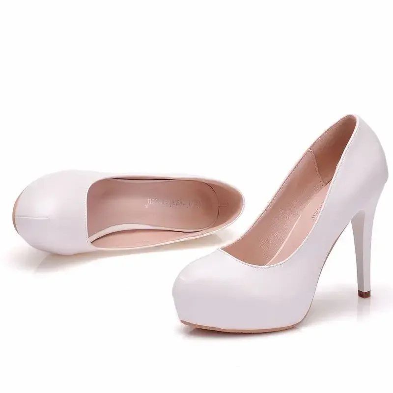 Women Pumps PU Slip On 8CM 11CM 14CM Thin High Heels Round Toe waterproof Shallow Shoes For Women Dress Shoes 2023 size 35-42