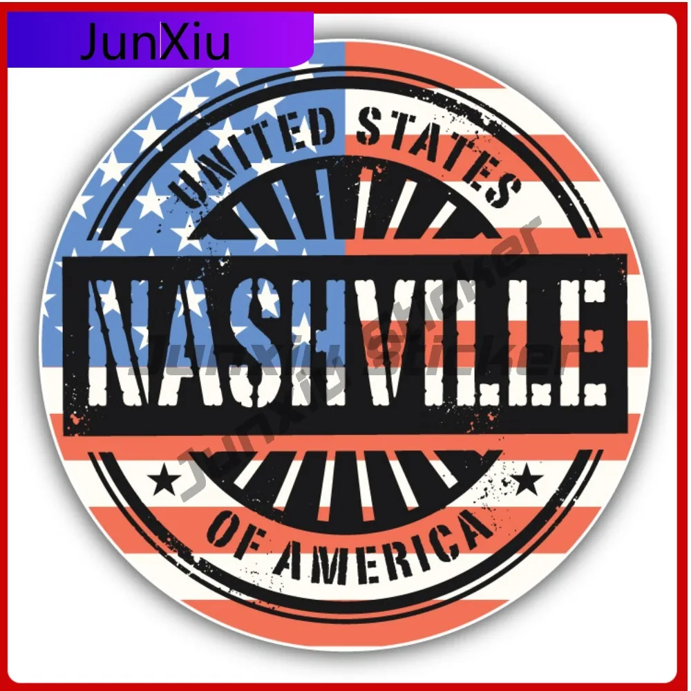 

Nashville Usa Flag Grunge Stamp Car Decal Bumper Stickers "Sizes" Cute Style Laptop Use For Rear Wind Vehicle Exterior Decora