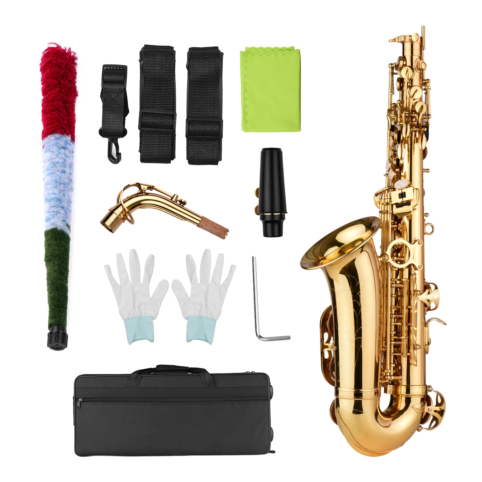 AS200 Eb Alto Saxophone Brass Lacquered Alto Sax Wind Instrument with Carry Case Gloves Straps Cleaning Cloth Brush Alto Sax