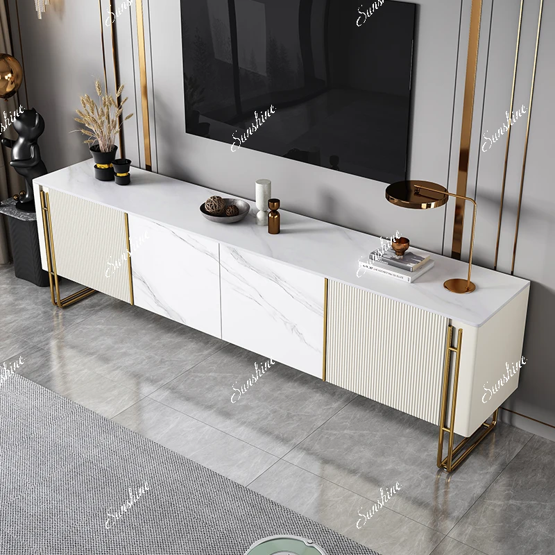 

Italian light luxury floor cabinet coffee table combination solid wood villa living room wall cabinet