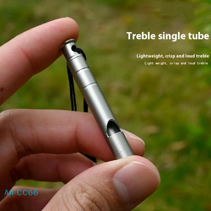 【C】 Silbato de emergencia de aleación de titanio con cable Silbato de seguridad de supervivencia al aire libre Camping senderismo viaje exploración silbato