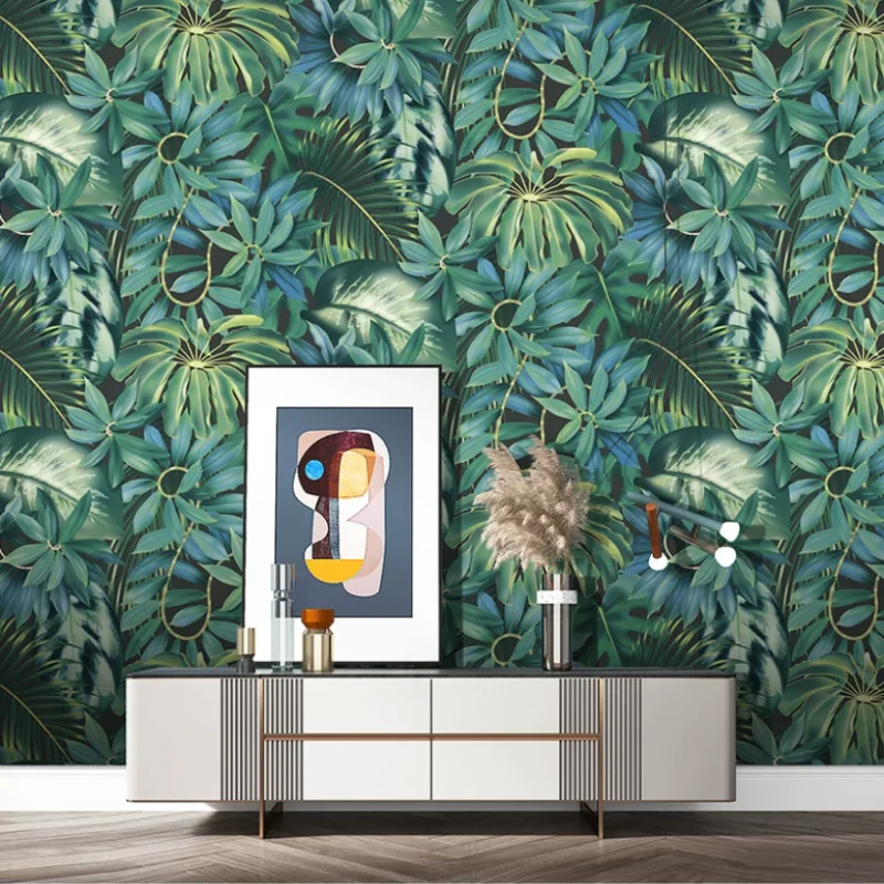 

Tropical Rainforest Plant Custom Wallpaper Hand-Painted Banana Leaves Southeast Asian Palm Leaf Background Wallpaper Home Decor