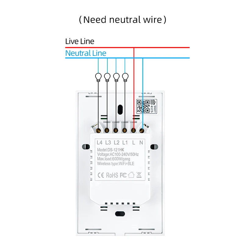 US Standard Homekit Smart Touch 4Gang Light Switch Home Automation APP Voice Remote Control By Google Assistant Alexa Apple Siri