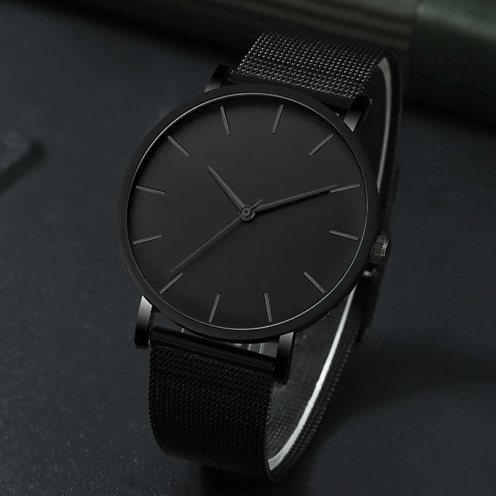 Men's Quartz Watch Fashion Casual Business Black round Hands Quartz Watch