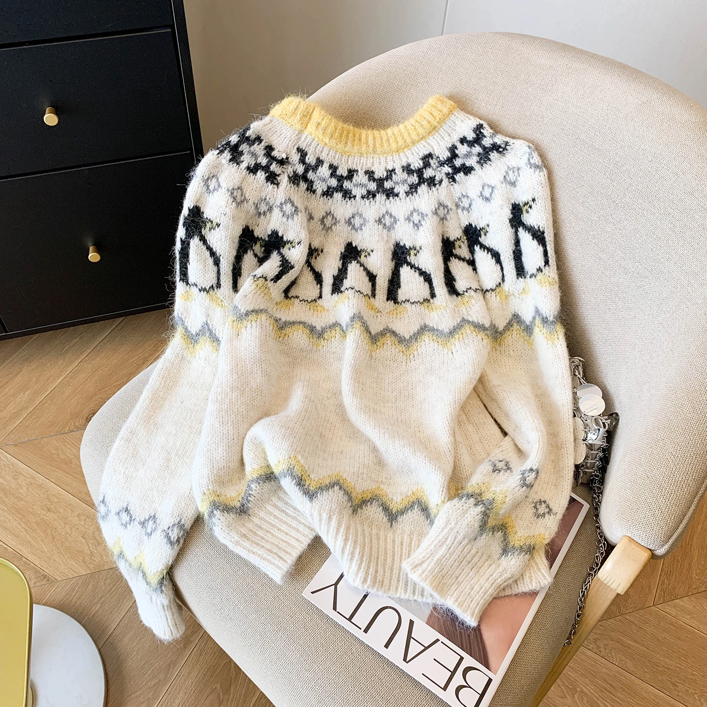 المرأة Thiened الشتاء تريكو سترة عادية كسول خمر Sle معرض جزيرة التطريز العلوي الحلو فضفاض صالح طويل Sve #3