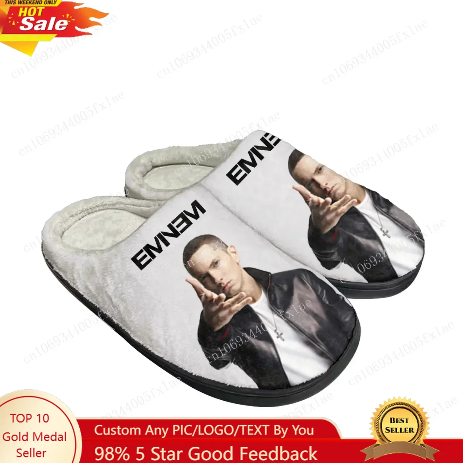 

Eminem Hip Hop Rapper Music Popular Home Cotton Sandals Plush Bedroom Keep Warm Shoe Custom Slippers Thermal Slipper