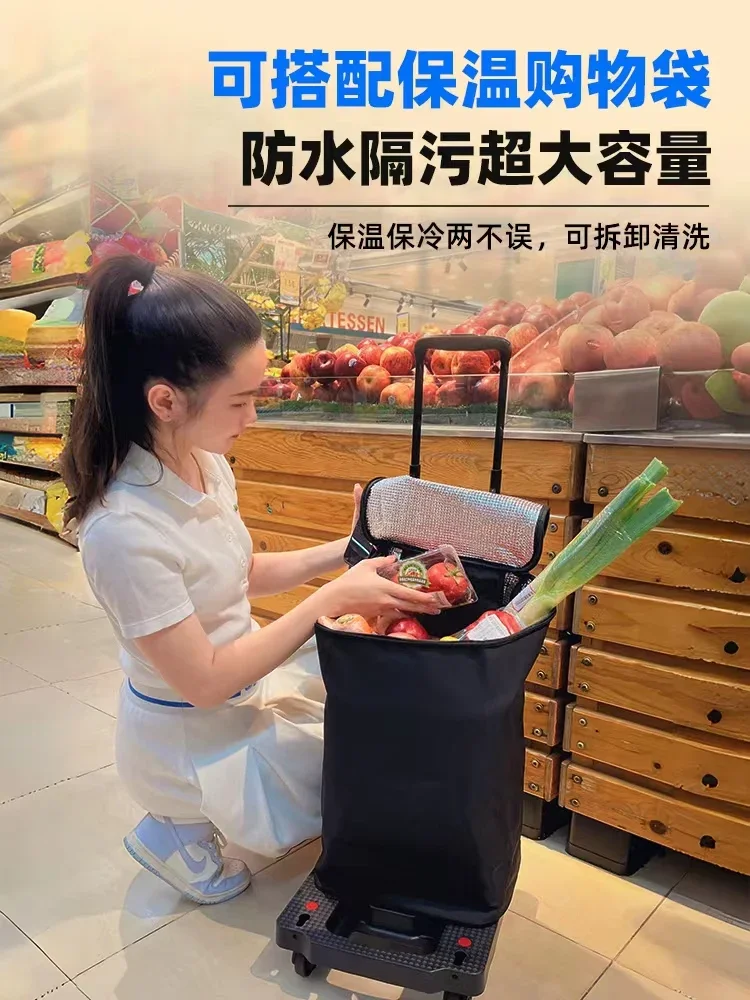 Household foldable small cart, shopping and cargo pulling tool, portable trolley