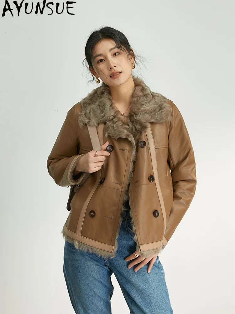Ayunsue jaqueta de couro genuíno das mulheres casaco de pele de carneiro natural lã de cordeiro casacos de pele real mulher inverno quente feminino Шуба Ж misce