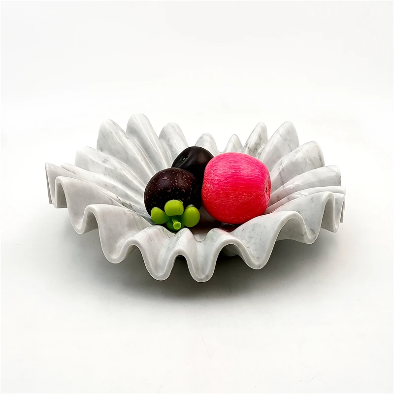 Carrara White Ruffle Marble Tray Fluted Bowl Fruit Candy Tray Holder