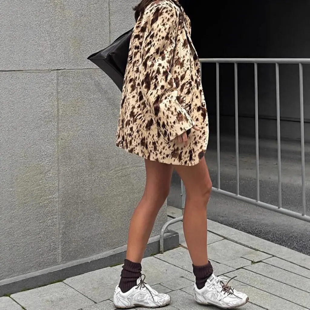

Women's Spring New Animal Print Silk Satin Texture Suit Jacket Export Fashion Top