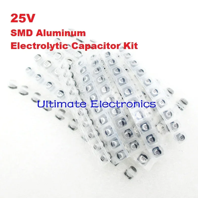 

130Pcs/Lot 8values 4.7uF-330uF 25V SMD Aluminum Electrolytic Capacitor Assorted Kit Set Samples Kit