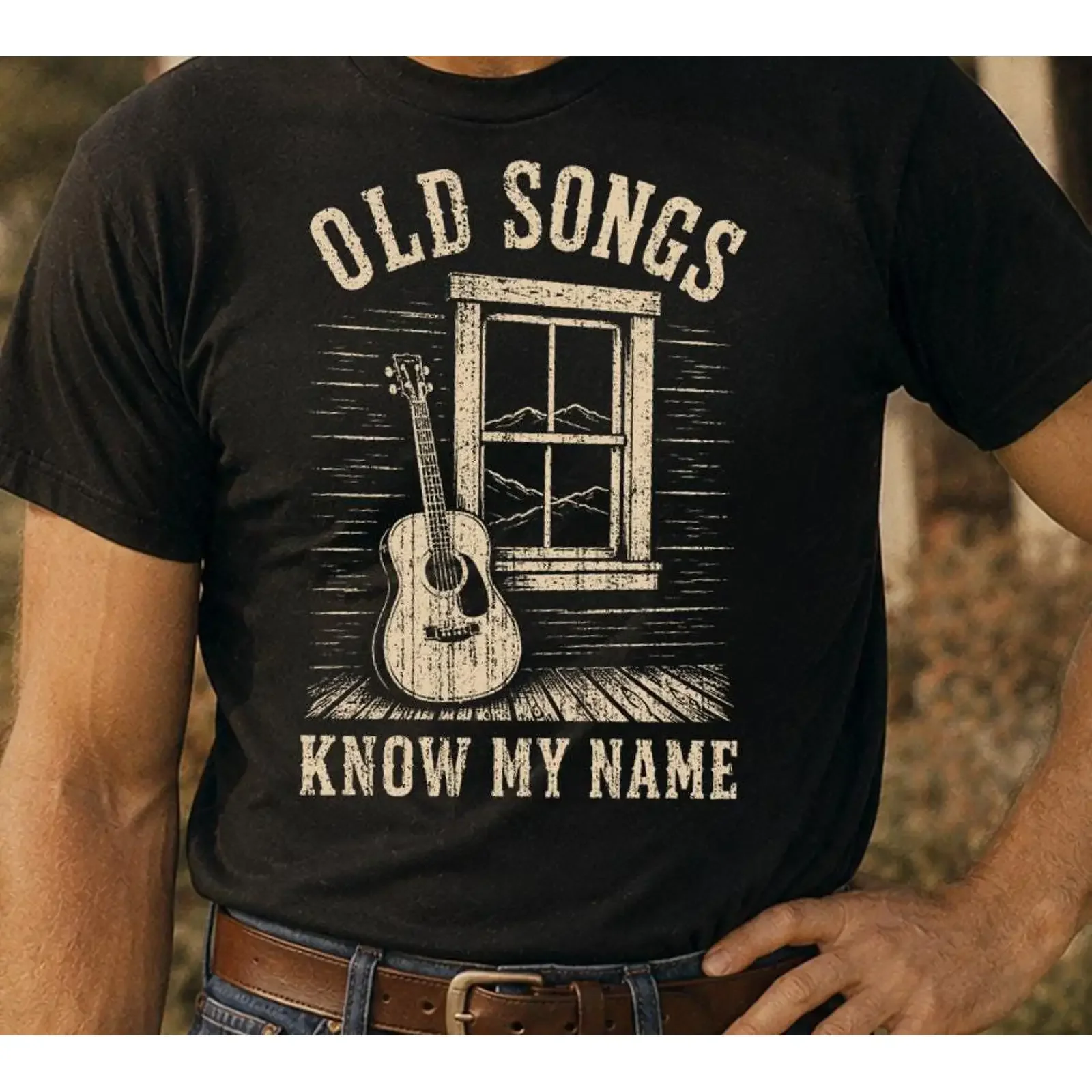 Vintage Old Songs Know My Name T Shirt Retro Acoustic Guitar For Country Bluegrass Music Lovers Musicians Fans vintage Washed