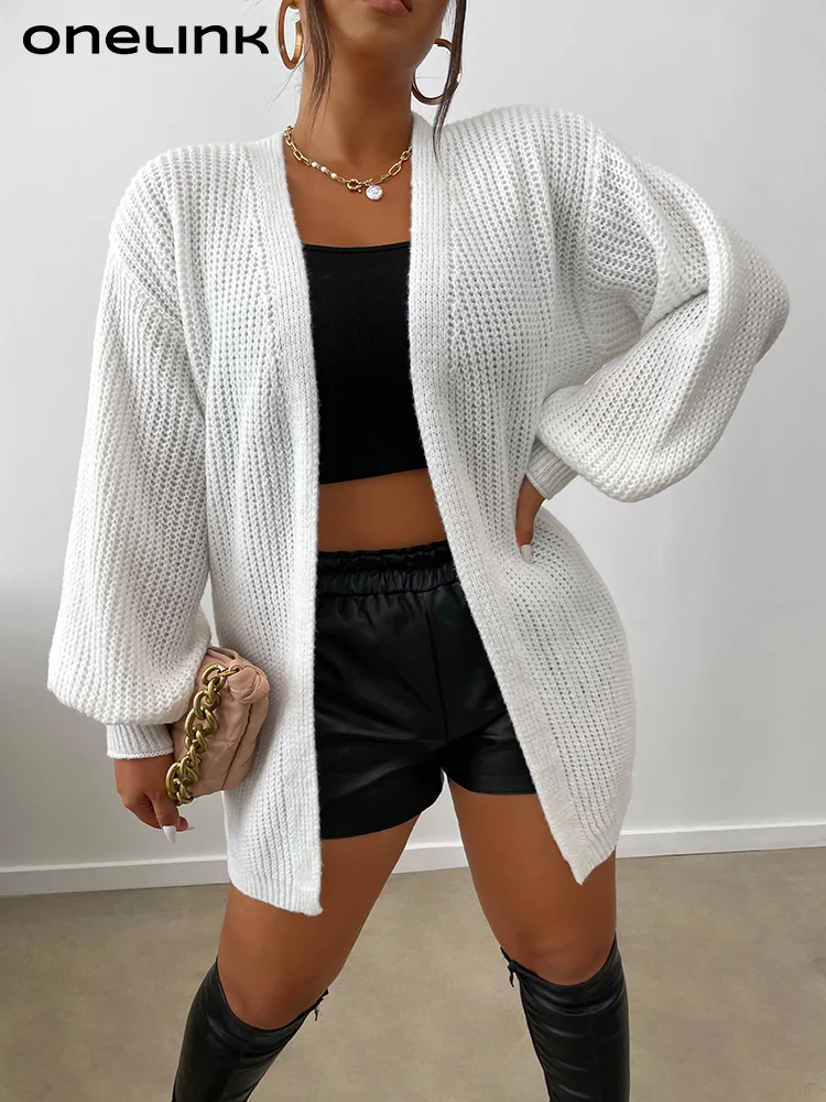 

Onelink White Suede Wool Plus Size Women Open Cardigan Sweater Oversize Classic Minimalism Knit Clothing Autumn Winter 2022