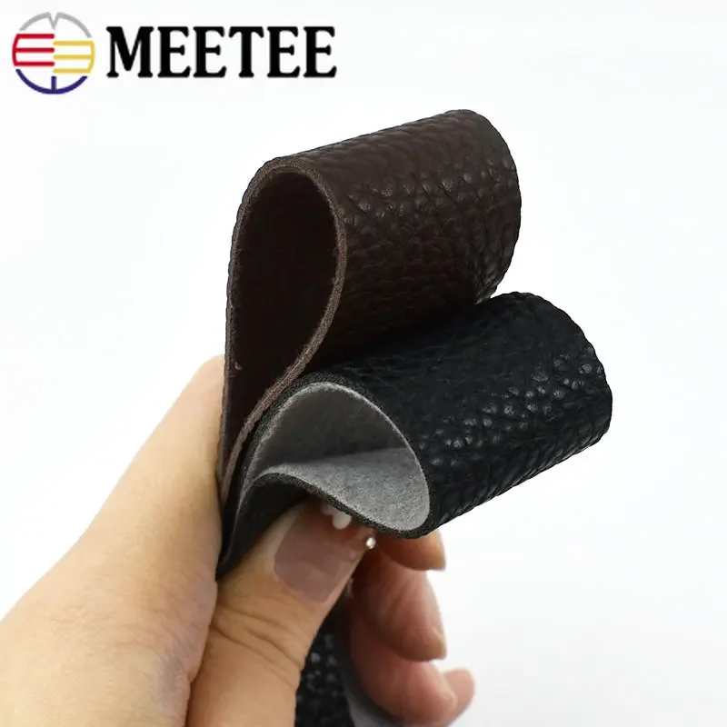 4Meters Meetee 15mm/20mm/30mm Width Imitation Leather Litchi PU Rope Ribbon Cords DIY Bag Clothes Jewelry Material Cowhide Strip