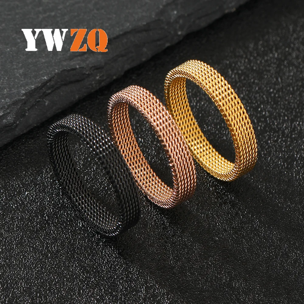 Factory Direct Sales 4mm Mesh Deformable Ring Fashion all-match Design Sense Titanium Steel Ring Stainless Steel Jewelry