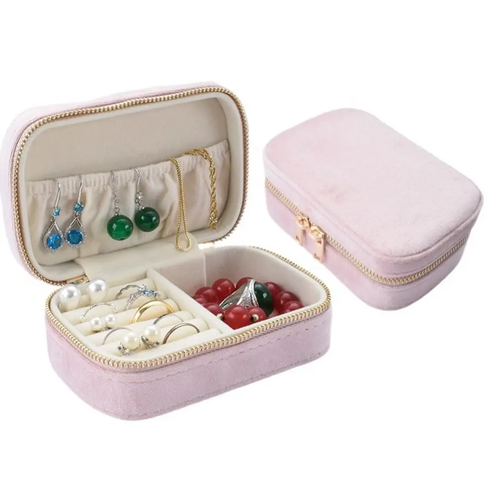 

Zipper Closure Jewelery Storage Case Square Flannel Lining Portable Jewelry Box Convenient Velvet Travel Jewelry Display Stand