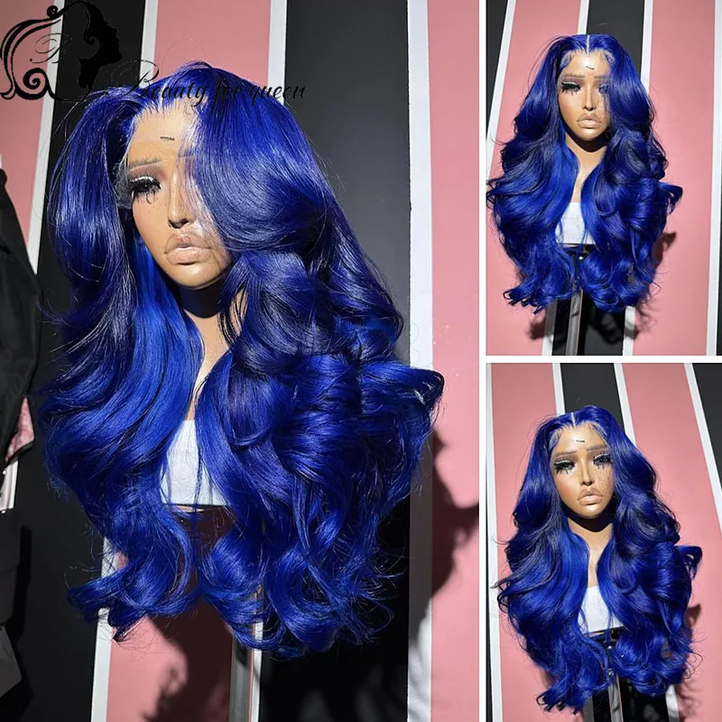 

Transparent HD Lace Frontal Wigs For Women Dark Blue Body Wave Cosplay Brazilian Colored Human Hair Wig For Women Wear And Go
