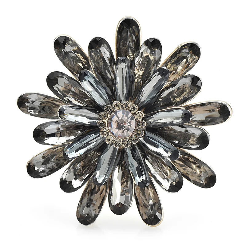 Wuli&baby Crystal Daisy Flower Brooches For Women Unisex 4-color 3-layer Flowers Plants Party Office Brooch Pins Gifts
