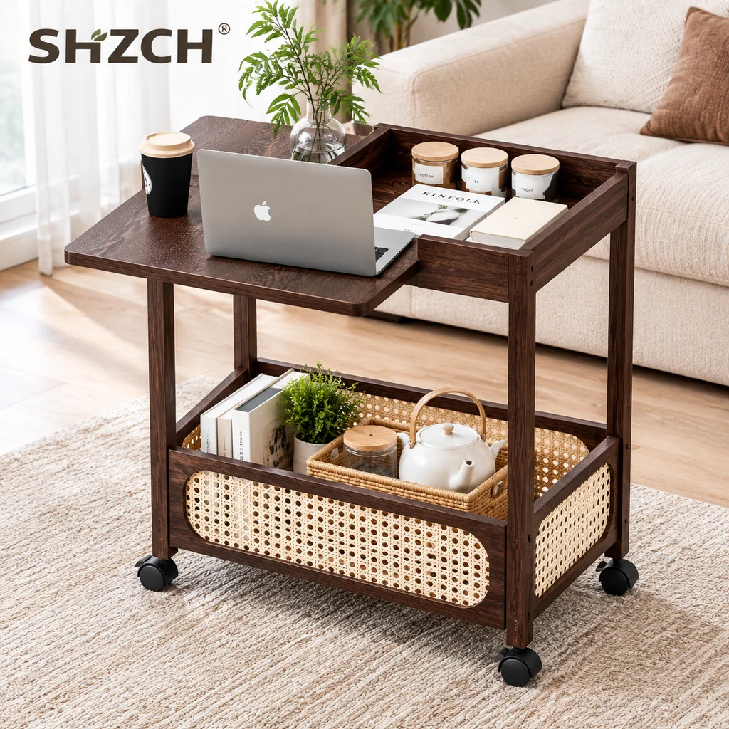 Sofa Side Table Movable Coffee Table Non-solid Wood Side Cabinet Living Room Medieval Trolley Bedroom Folding Table