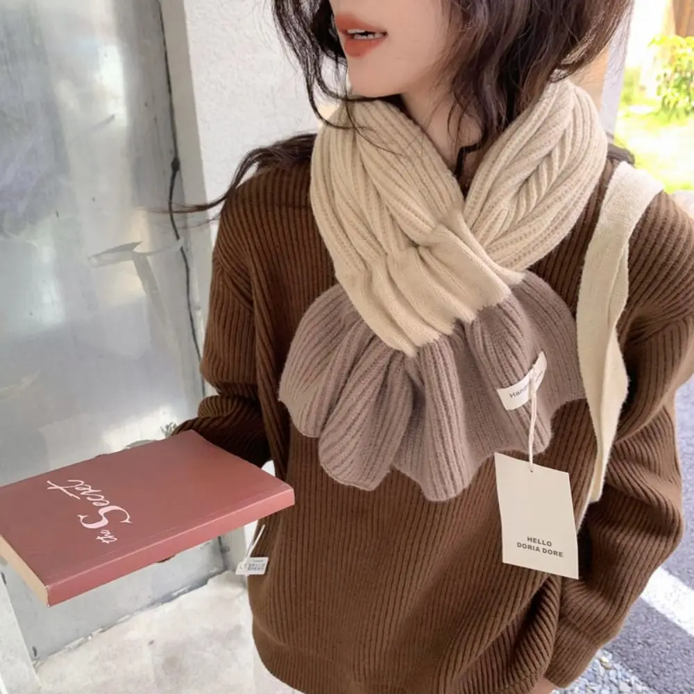 Fashion Warm Cross Scarf Soft Solid Color Knitted Scarves Small Neckerchief Winter