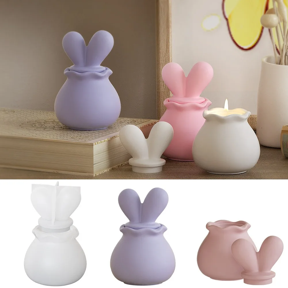 

Rabbit Ears Lace Candle Jar with Lid Cement Silicone Mold DIY Handmade Candle Vessel Plaster Storage Box Epoxy Resin Molds