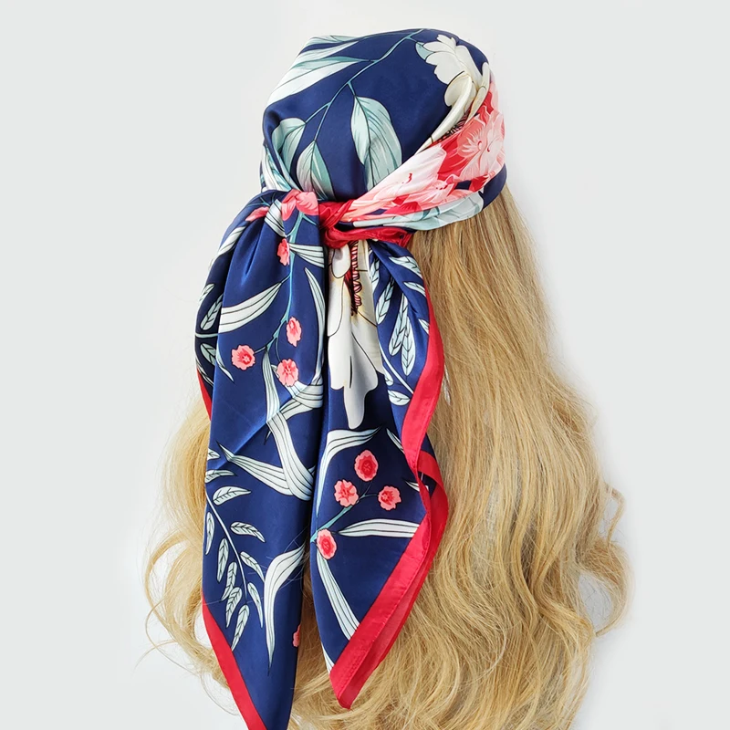 Luxury Print Silk Square Scarf Women Spring Neck Tie Shawl Wraps Female 90cm Hair Hand Wrist Headkercheif Hijab Bandana 2022