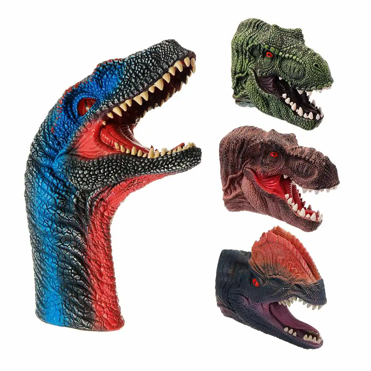 Marioneta de mano de cabeza de Animal de goma de Vinilo Suave, juguetes de figuras, guantes para niños, modelo de regalo de dinosaurio, juguetes de marionetas de mano para niños