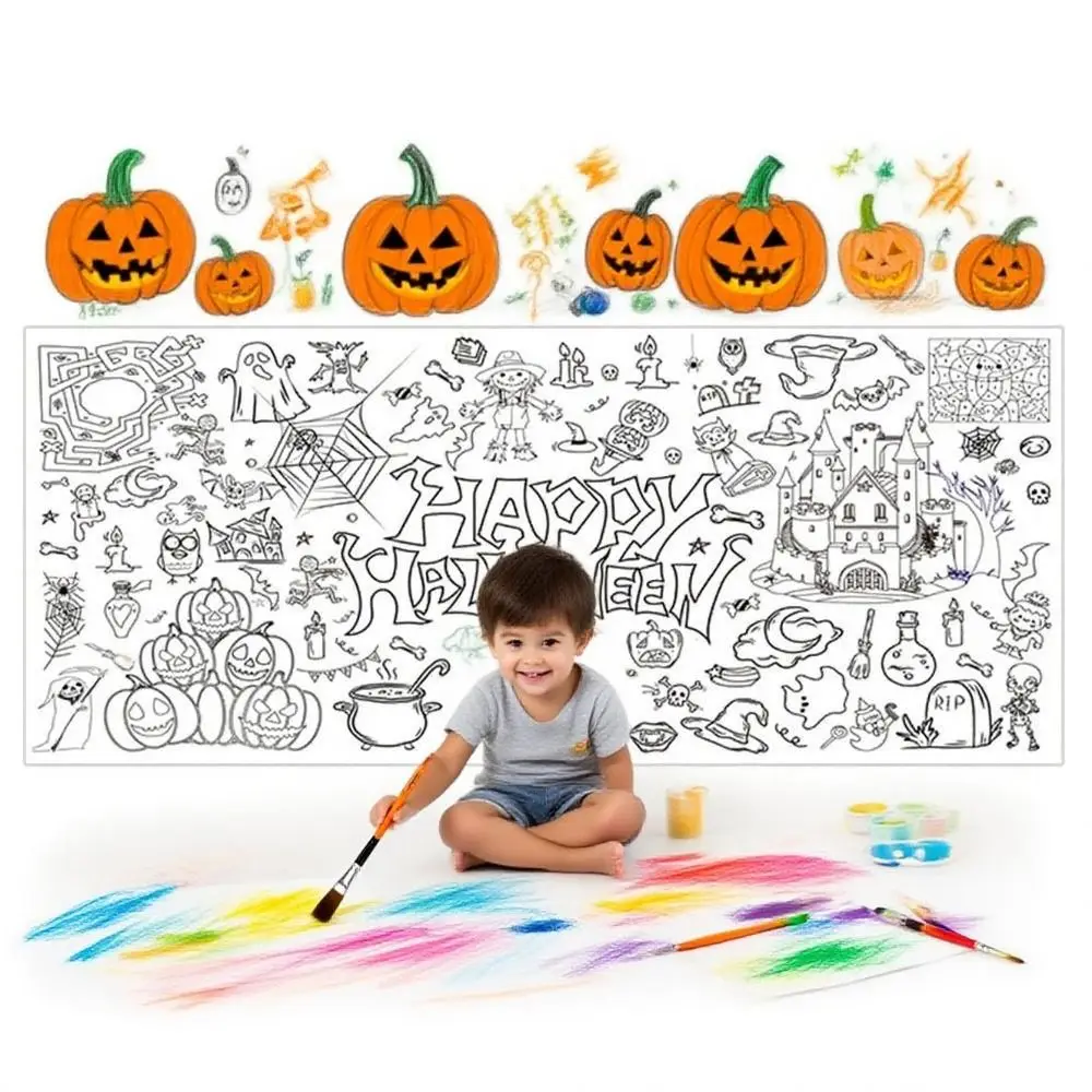 

Creative Halloween Graffiti Tablecloth Handmade Cartoon Large Coloring Posters 183x76cm Waterproof DIY Party Tablecloth