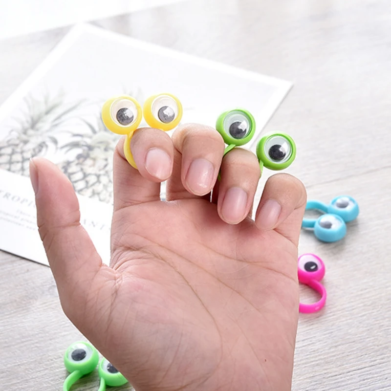 50pcs Funny Interactive Wiggle Eye Finger Rings Puppets Cartoon Eyeballs Children Kids Toys