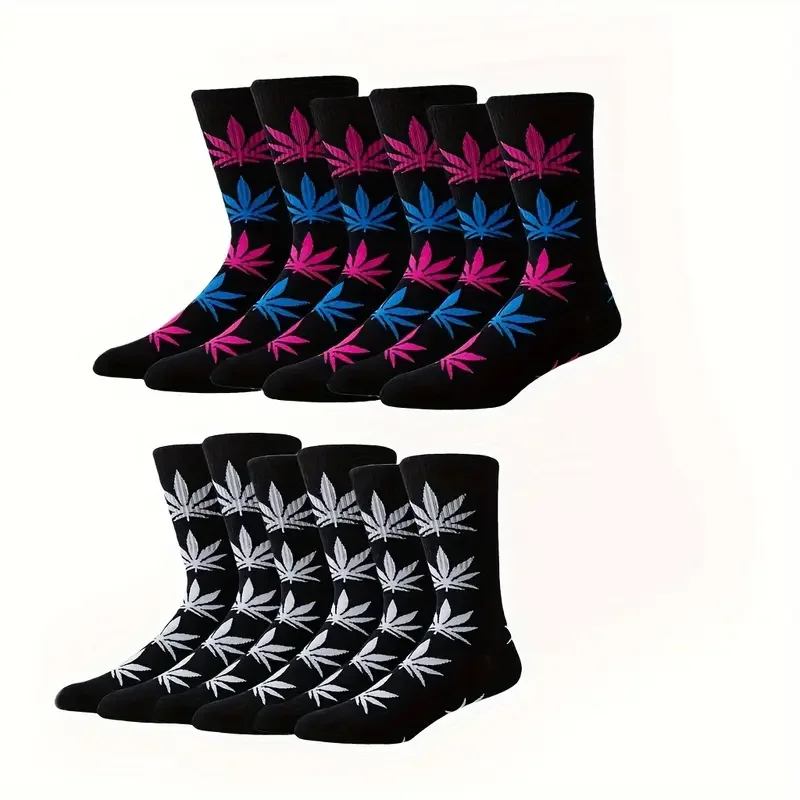 10 ペアのランダムカラーメープルリーフグラフィティトレンディミニマリストスポーツメンズソックスアウトドアスポーツストリートスケートボードソックス