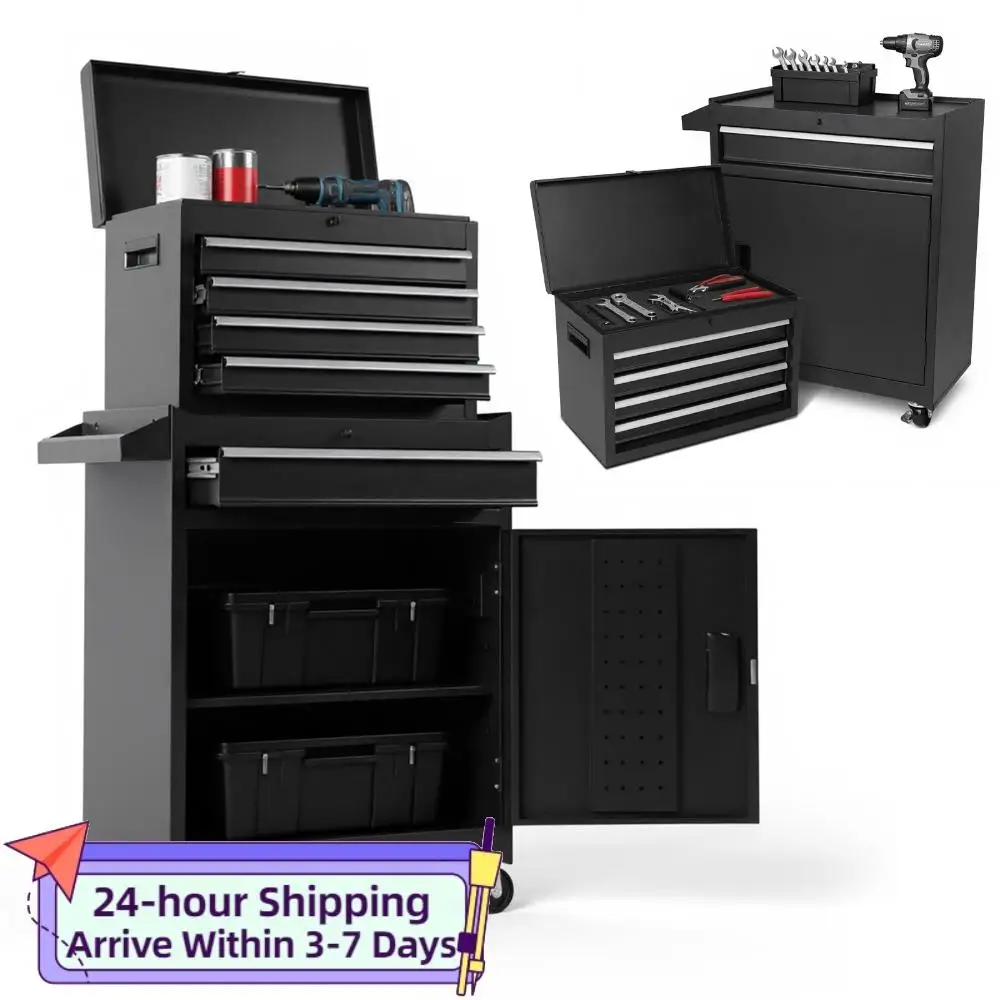 

Mechanic Tool Storage Box with Double Door & Wheels Multi-Purpose Storage Organizer Wear Resist for Factory Warehouse Use