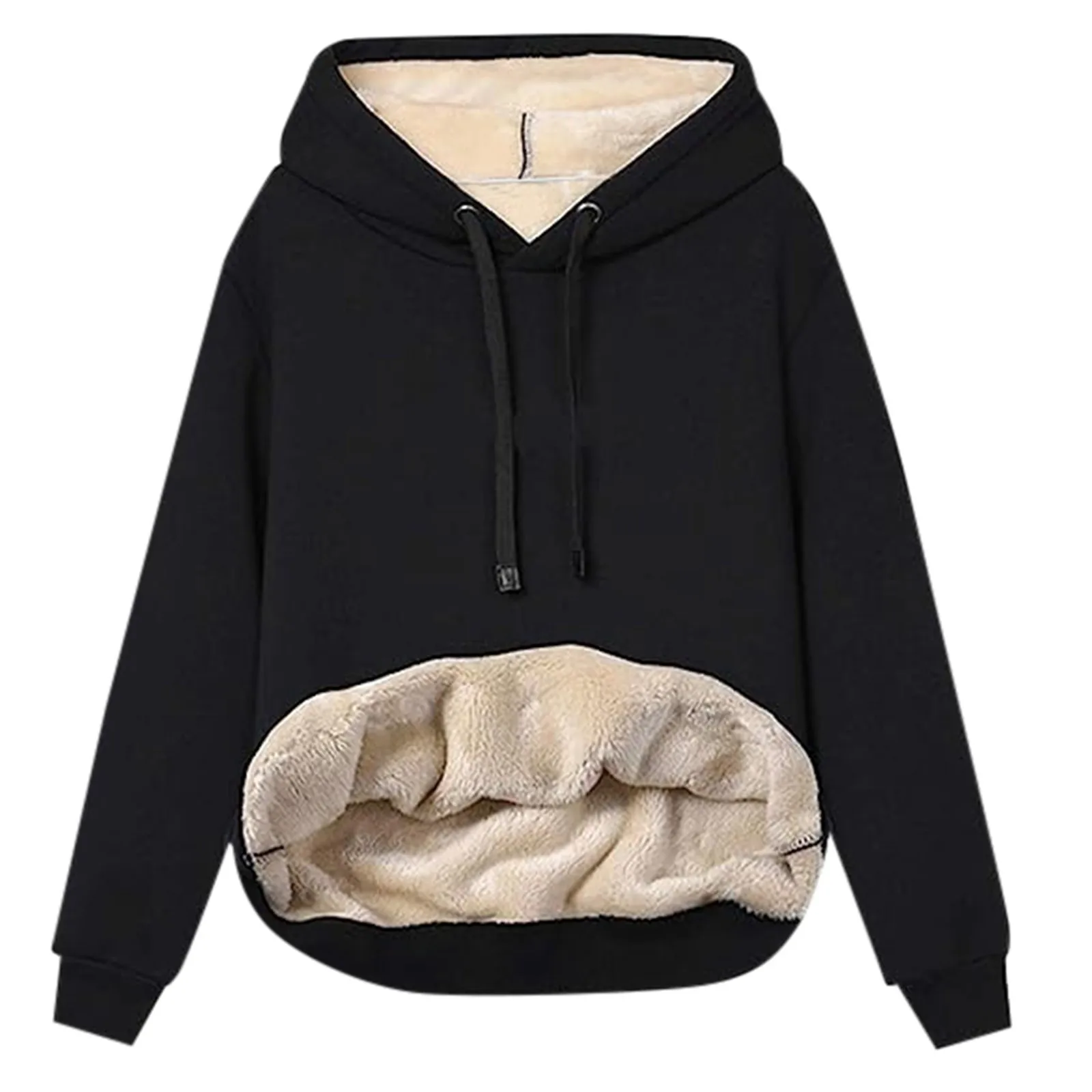 

2024 Autumn Winter Popular Hooded Women Warm Streetwear Fleece Pocket Sports Minimalist Drawstring Sweatshirt